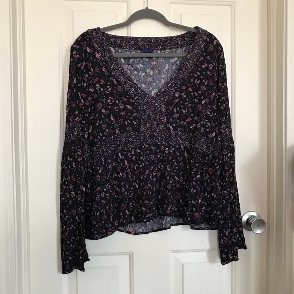*MOVING SALE* Navy Blue Floral Boho Top